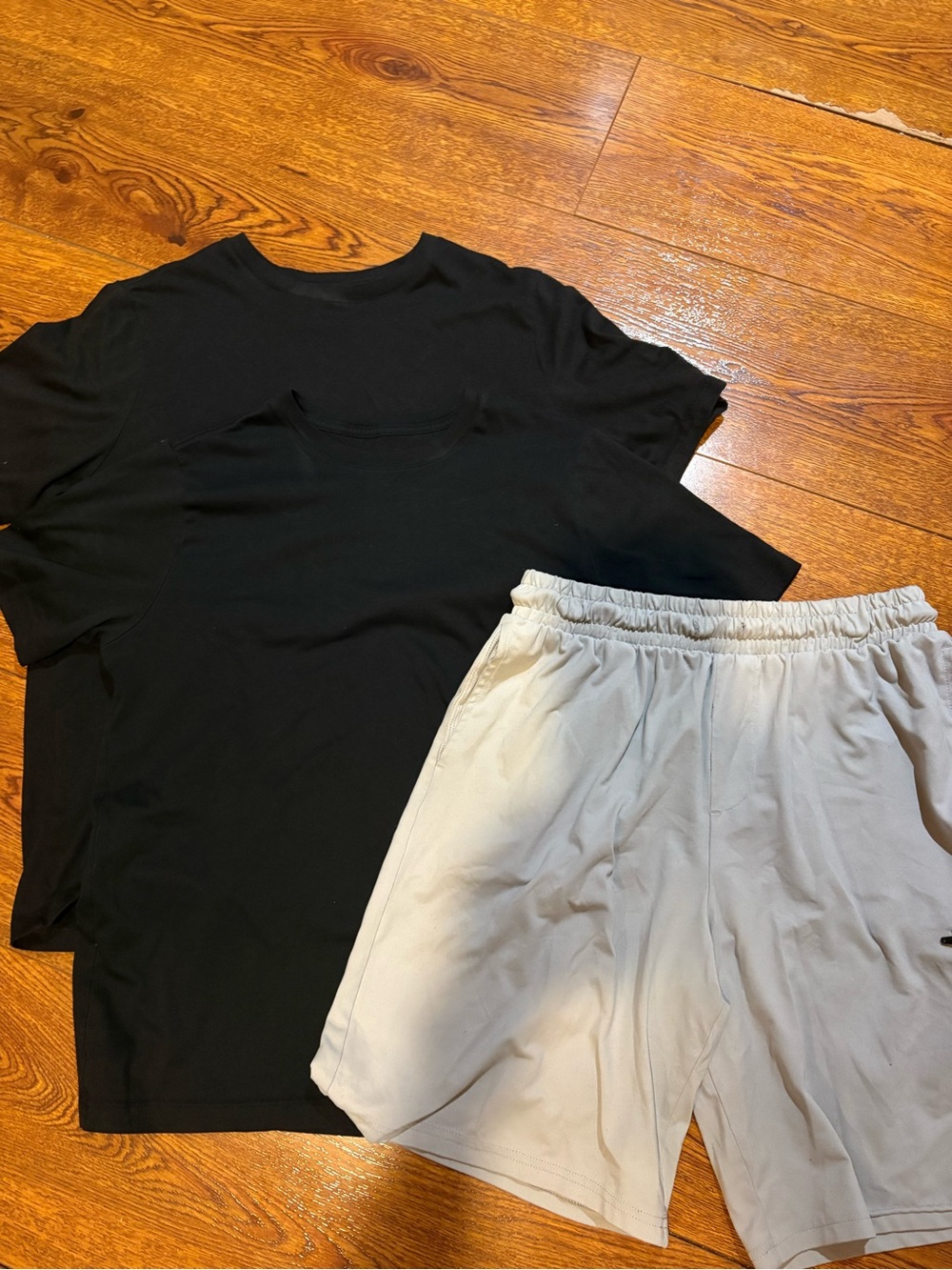 Boys size 14/16 2 Black Crew Neck Tees  & Light Gray Athletic Shorts